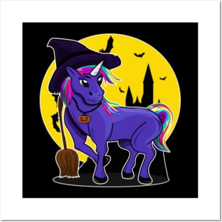 Halloween Witch Unicorn Posters and Art